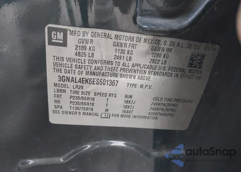 2014 Chevrolet Captiva Sport Ltz из США, поврежденный, VIN 3GNAL4EK6ES601367